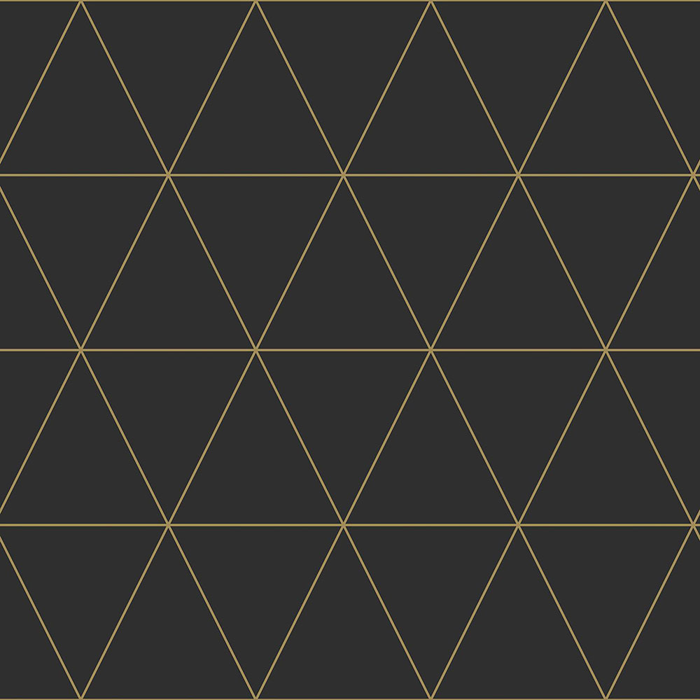 Schwarze Tapete mit geometrischen mustern - goldene Umrisse von Dreiecken, Vliestapete 347684, City Chic, Precious, Origin