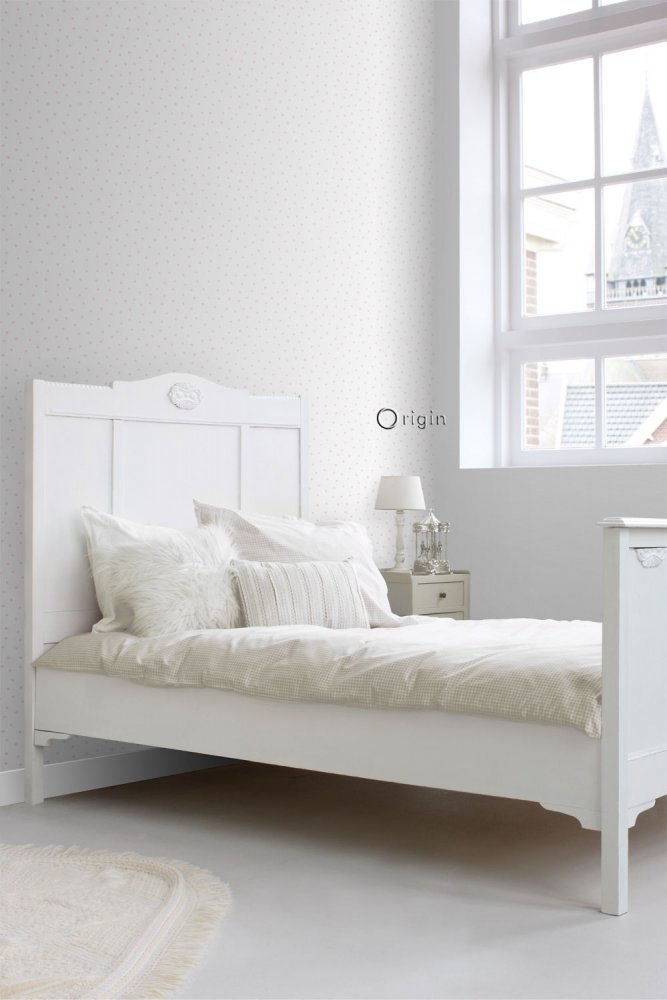 Metallic-Tapete mit rosa Tupfen, Vliestapete - 347698, Precious, Origin