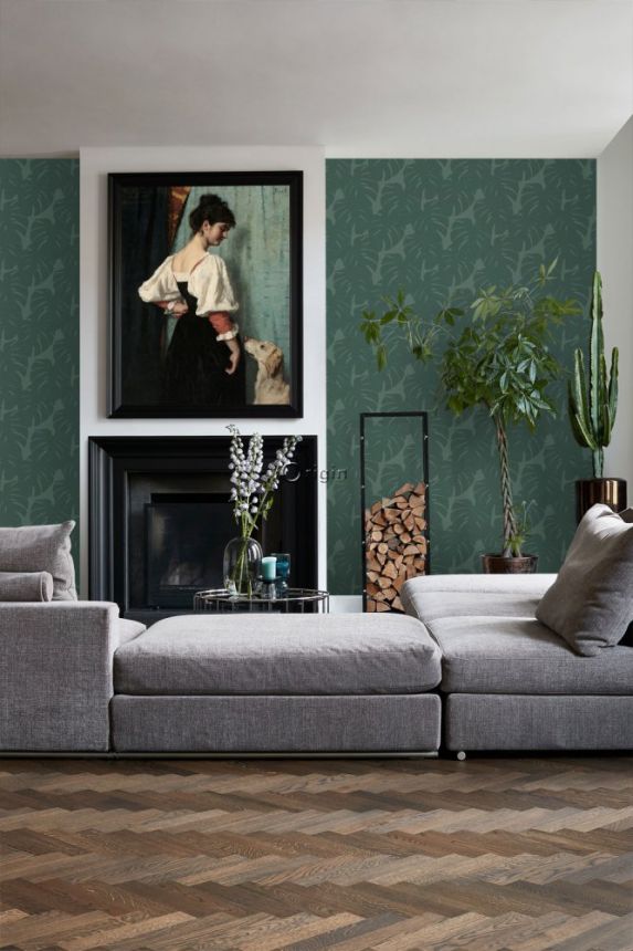 Grüne Tapete - monstera Blätter - Stoff Textur, Vliestapete 347763, Natural Fabrics, Origin