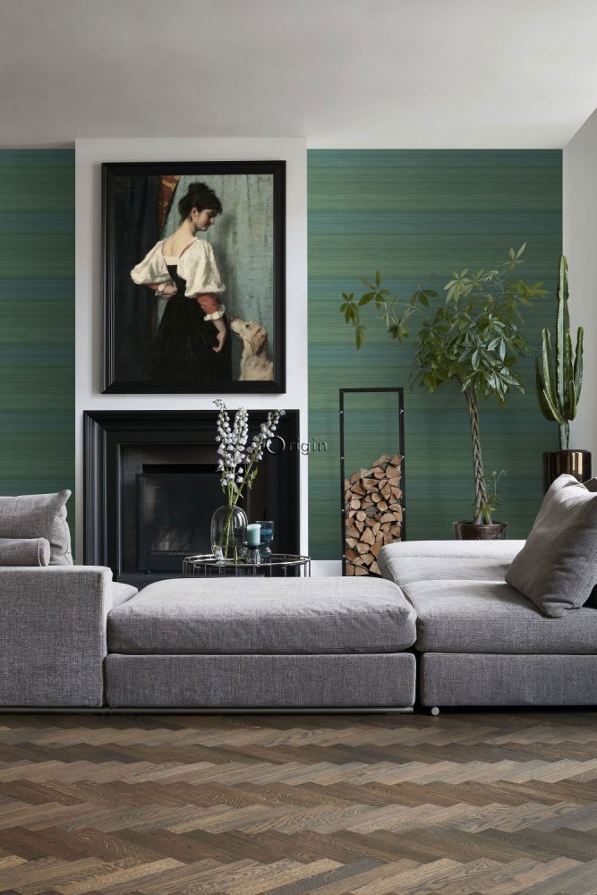 Tapete, Imitation grüner Webstoff, Vliestapete 347753, Natural Fabrics, Origin