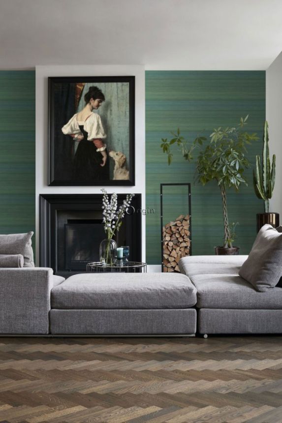 Tapete, Imitation grüner Webstoff, Vliestapete 347753, Natural Fabrics, Origin