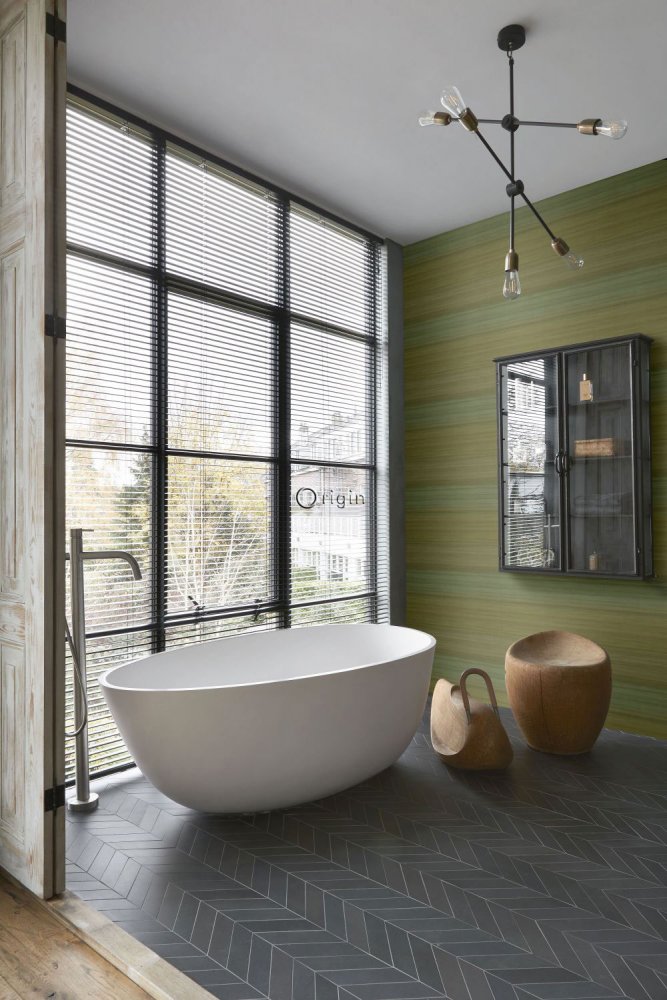 Tapete, Imitation grüner Webstoff, Vliestapete 347752, Natural Fabrics, Origin