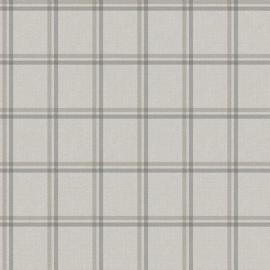 Tapete Stoffimitat grau-beige kariert, Vliestapete 347620, Natural Fabrics, Origin
