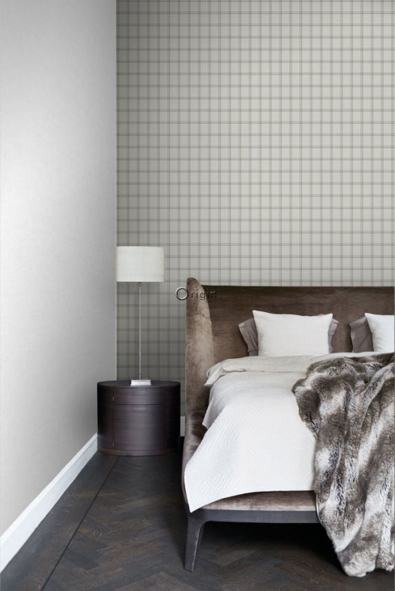 Tapete Stoffimitat grau-beige kariert, Vliestapete 347620, Natural Fabrics, Origin