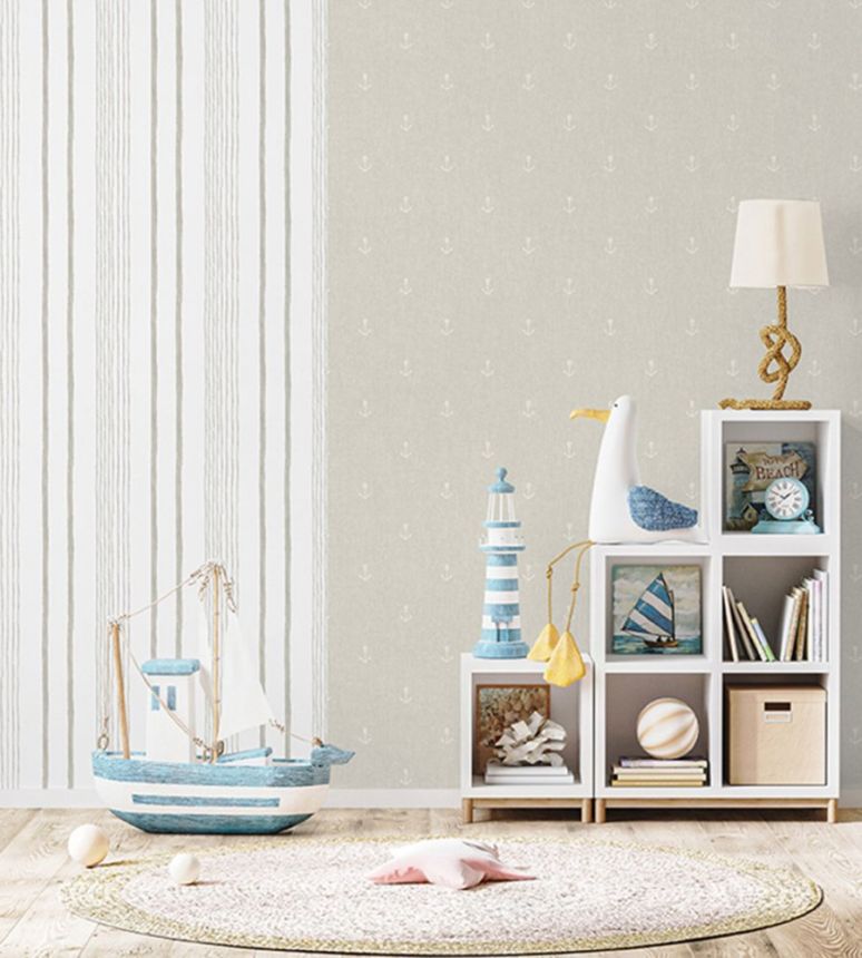 Weiße Tapete mit grauen Streifen, Vliestapete M33307, My Kingdom, Ugépa