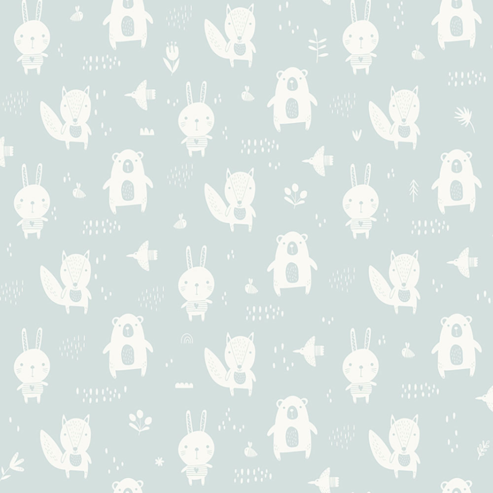 Mentholgrüne Tapete für die Kleinsten Waldtiere, Vliestapete L91304, My Kingdom, Ugépa