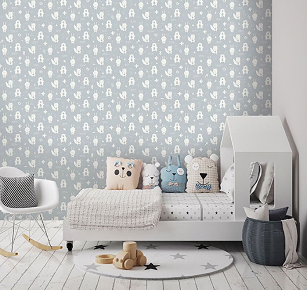 Mentholgrüne Tapete für die Kleinsten Waldtiere, Vliestapete L91304, My Kingdom, Ugépa