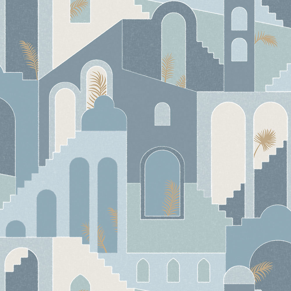 Blaue grafische Tapete - Stadt, Vliestapete M47301, Arty, Ugépa