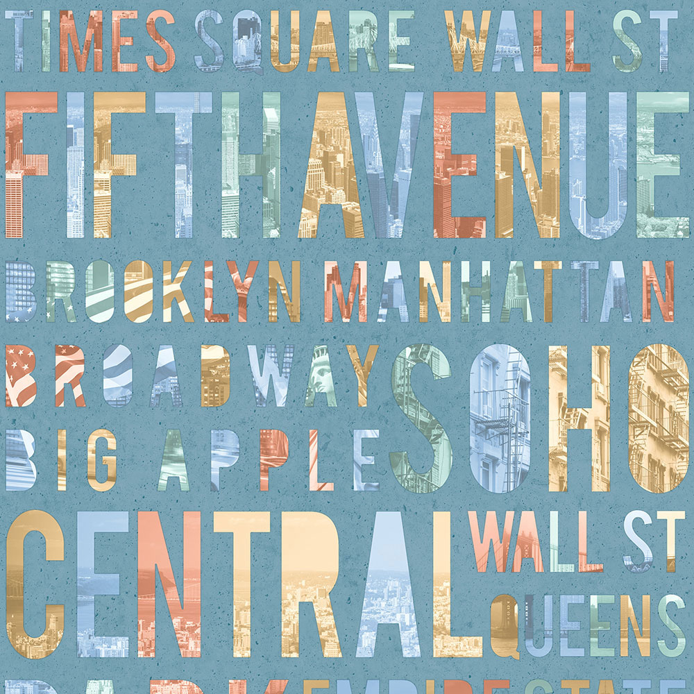 Türkisfarbene abwaschbare Tapete mit Texten, Vliestapete  M50804, Loft, Ugépa