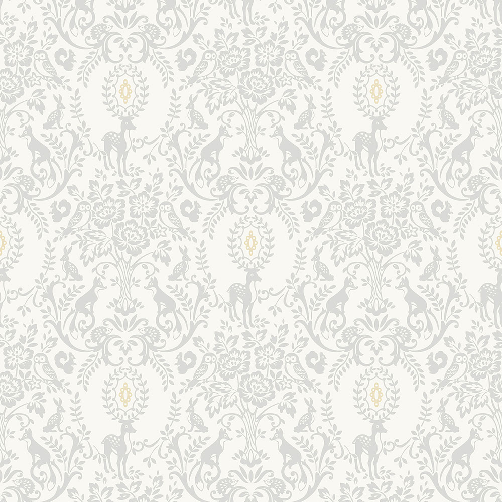 Graue Kindertapete - Ornamente, Blumen, Waldtiere JS3311, Jack´N Rose 2024 , Grandeco