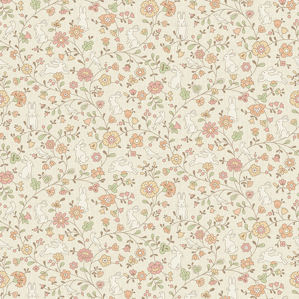 Beige Kindertapete - Blumen, Hasen JS3103, Jack´N Rose 2024 , Grandeco