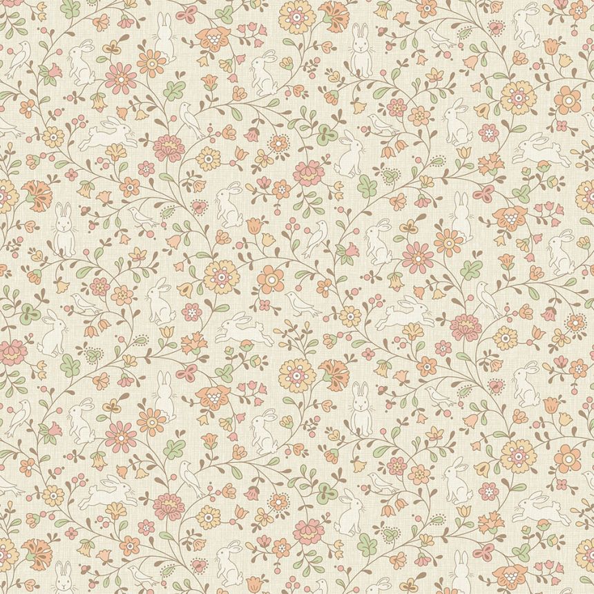 Beige Kindertapete - Blumen, Hasen JS3103, Jack´N Rose 2024 , Grandeco