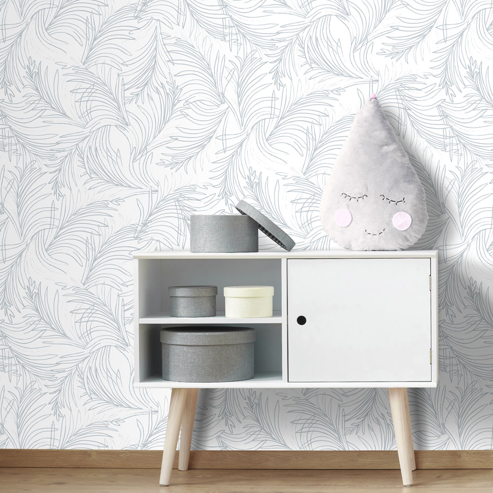 Weiß-blaue Tapete, Palmblätter 6507-1, Batabasta, ICH Wallcoverings