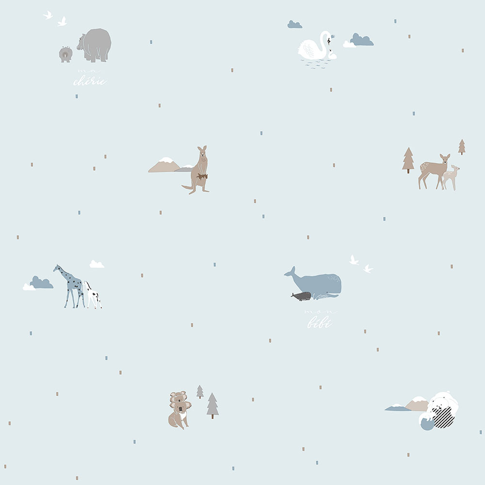 Blaue Kindertapete mit Tieren 7004-1, Noa, ICH Wallcoverings