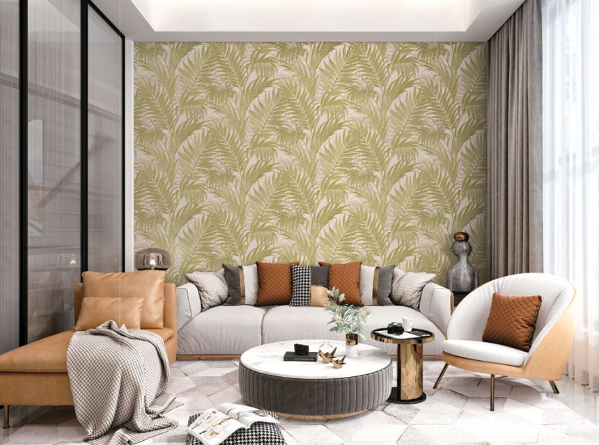 Graubraune Luxustapete, Palmenblätter GR322105, Grace, Design ID Wallcoverings