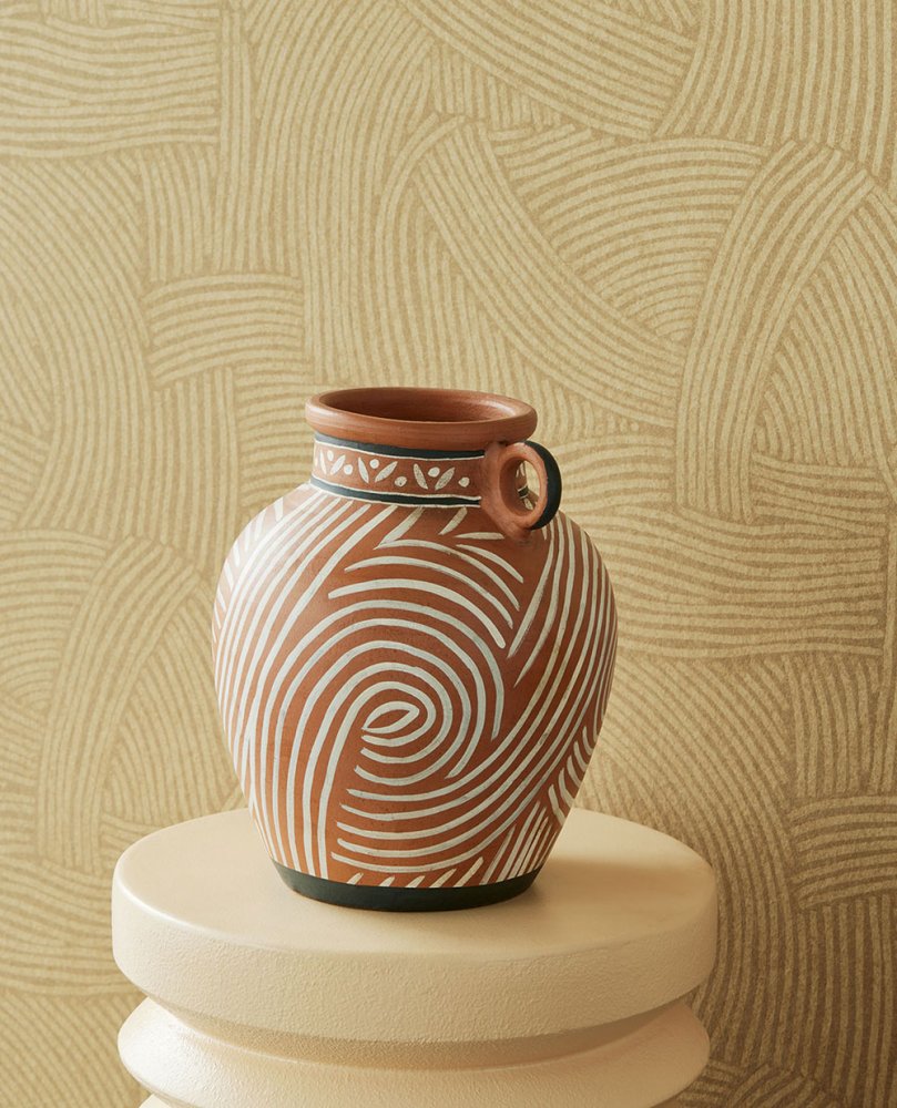 Cremefarbene Tapete mit grafischem Ethno-Muster 318010, Twist, Eijffinger