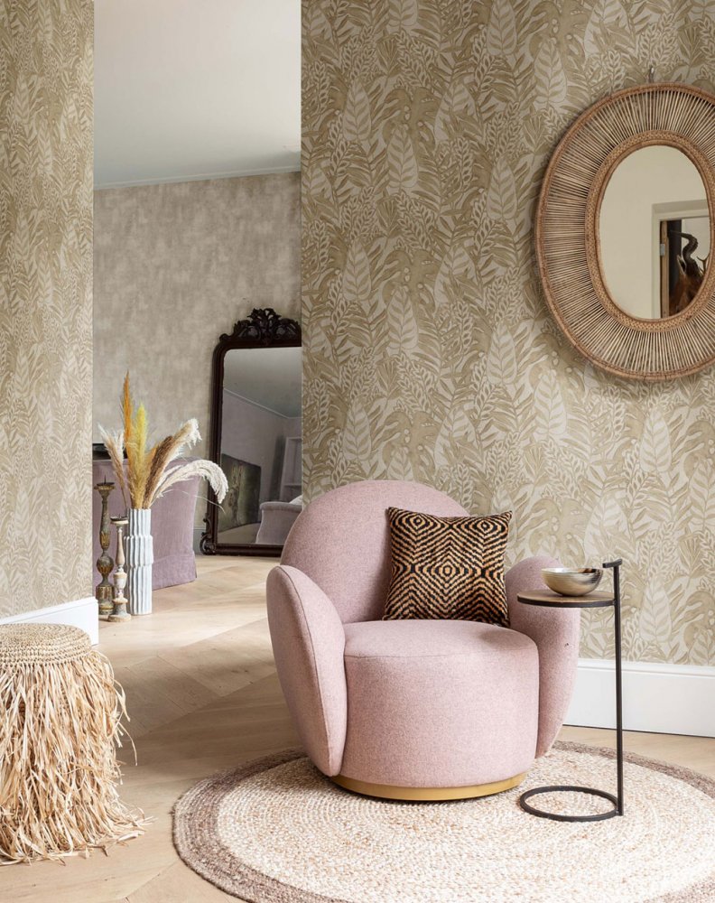 Beigefarbene Tapete, Blätter, textile Textur TA25061 Tahiti, Decoprint