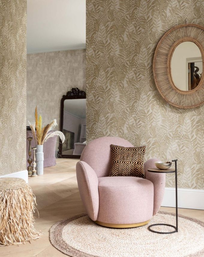 Beigefarbene Tapete, Blätter, textile Textur TA25061 Tahiti, Decoprint