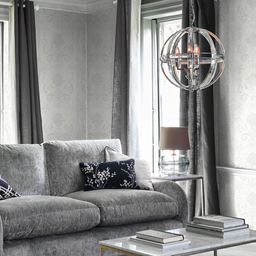 Tapete hellgrau mit floralen Ornamenten 113382, Laura Ashley, Graham & Brown