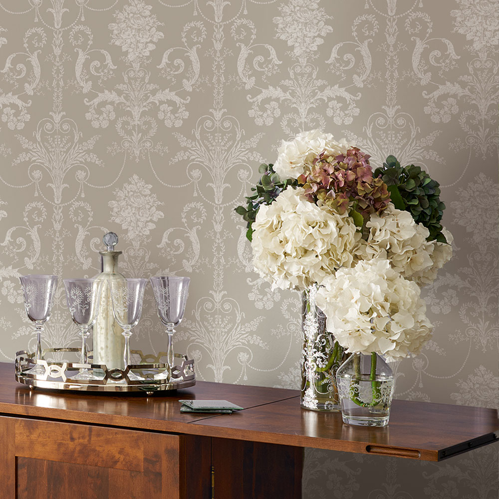 Tapete hellgrau mit floralen Ornamenten 113378, Laura Ashley, Graham & Brown