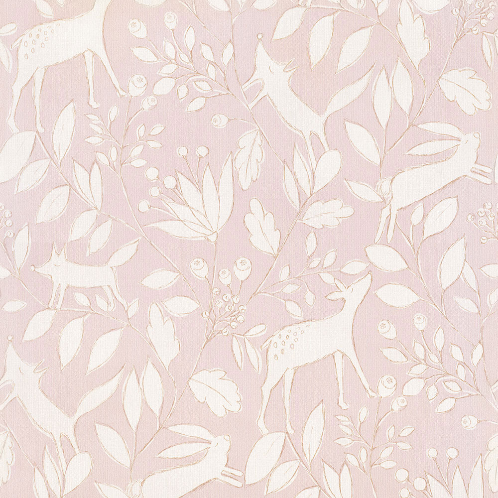 Hellrosa Kindertapete mit Waldtieren 220791, Doodleedo, BN Walls