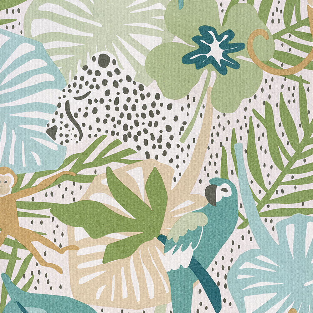 Kindertapete mit Blättern, Papageien, Affen 220723, Doodleedo, BN Walls