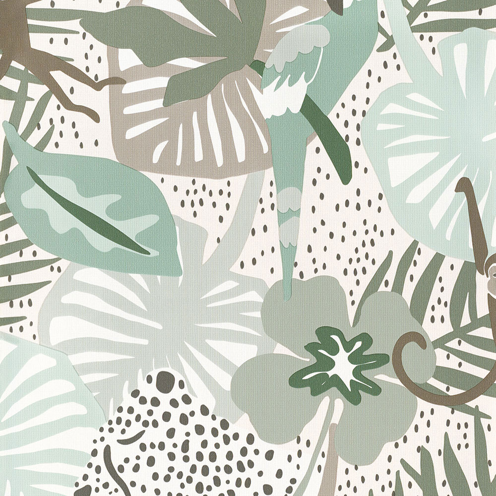 Kindertapete mit Blättern, Papageien, Affen 220722, Doodleedo, BN Walls