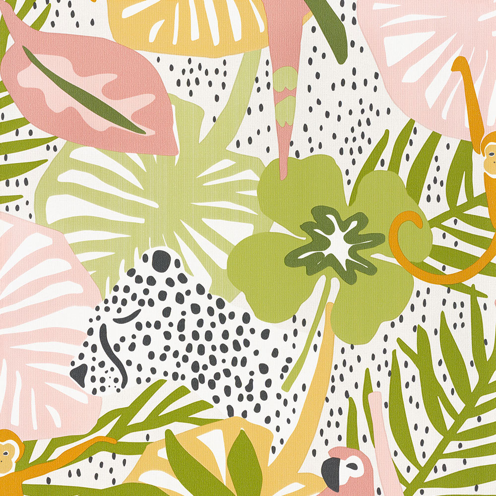 Kindertapete mit Blättern, Papageien, Affen 220721, Doodleedo, BN Walls