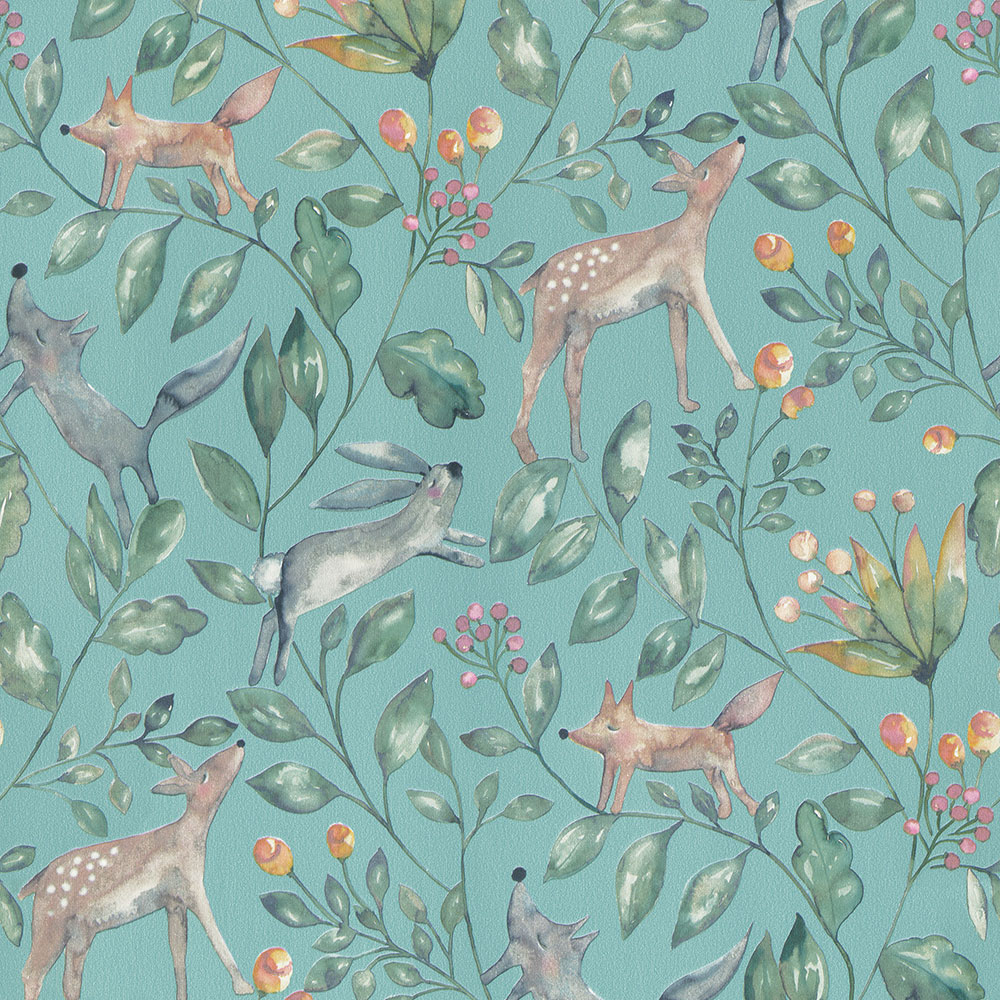 Grüne Kindertapete mit Waldtieren 220703, Doodleedo, BN Walls