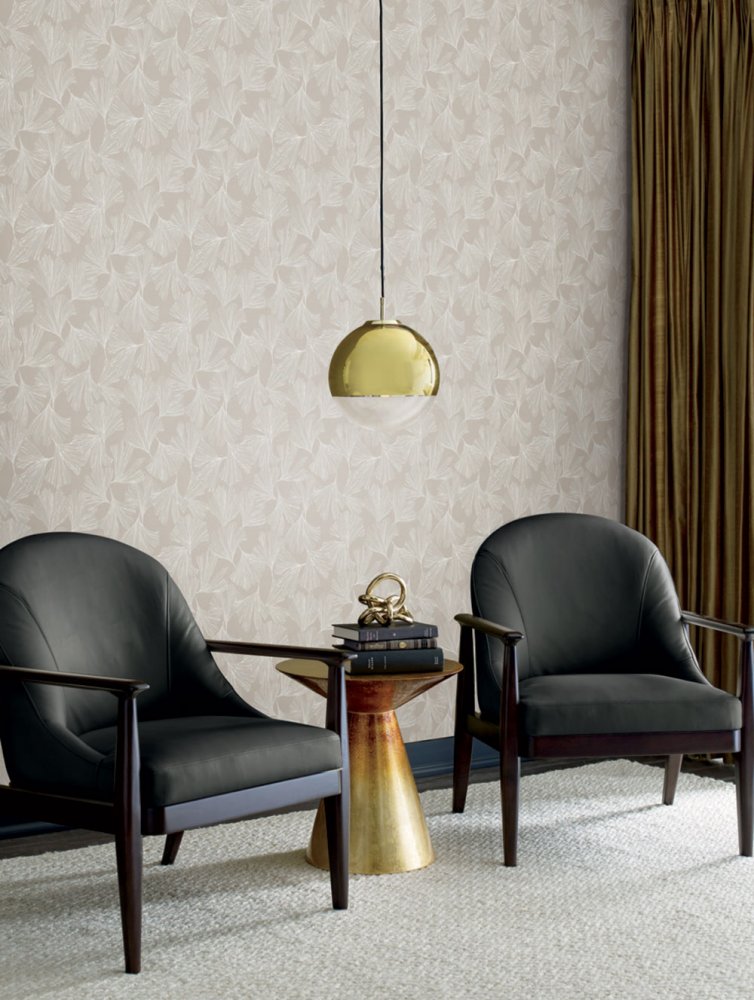 Beigefarbene Tapete, weiße Ginkgoblätter DD3746, Dazzling Dimensions 2, York