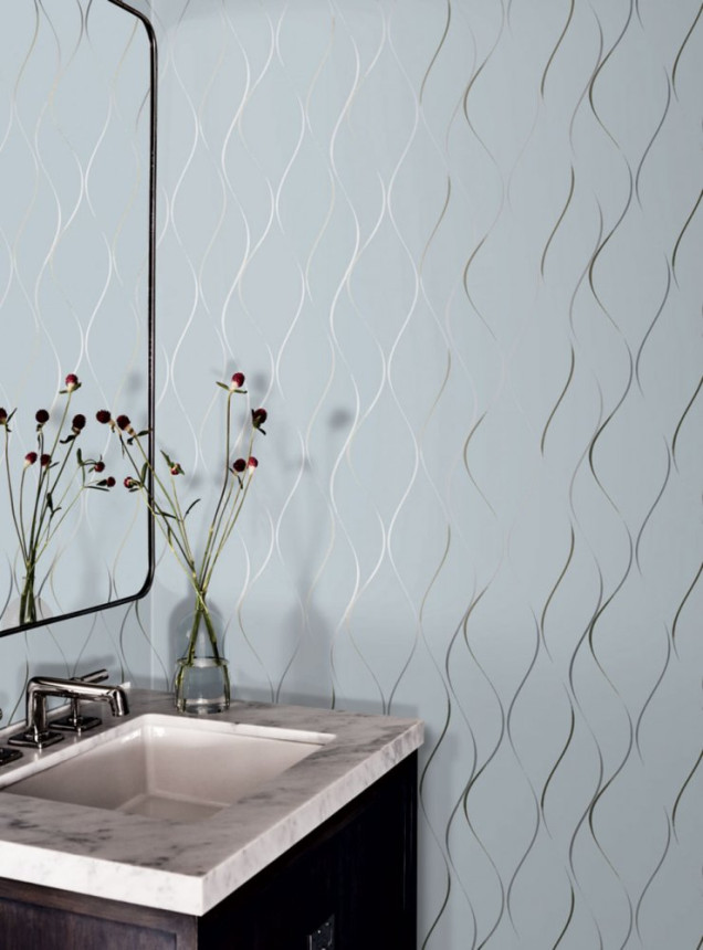 Luxus grau-blaue Tapete mit metallischen Wellen DD3701, Dazzling Dimensions 2, York