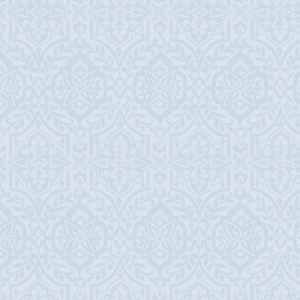 Hellblaue, vorgeklebte Tapete mit Ornamenten DM5033, Damask, York