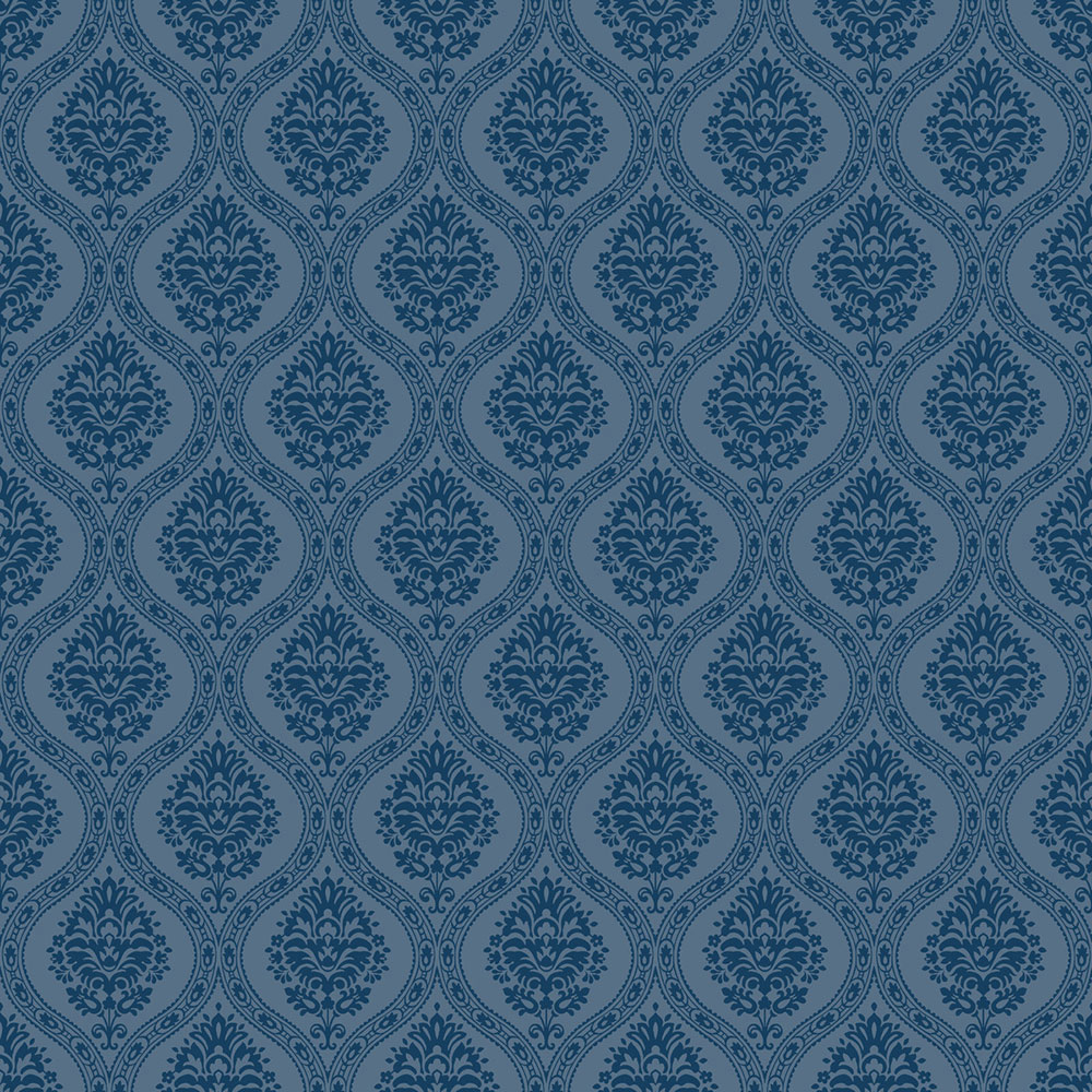 Blaue vorgeklebte Tapete, Damastmuster DM5030, Damask, York