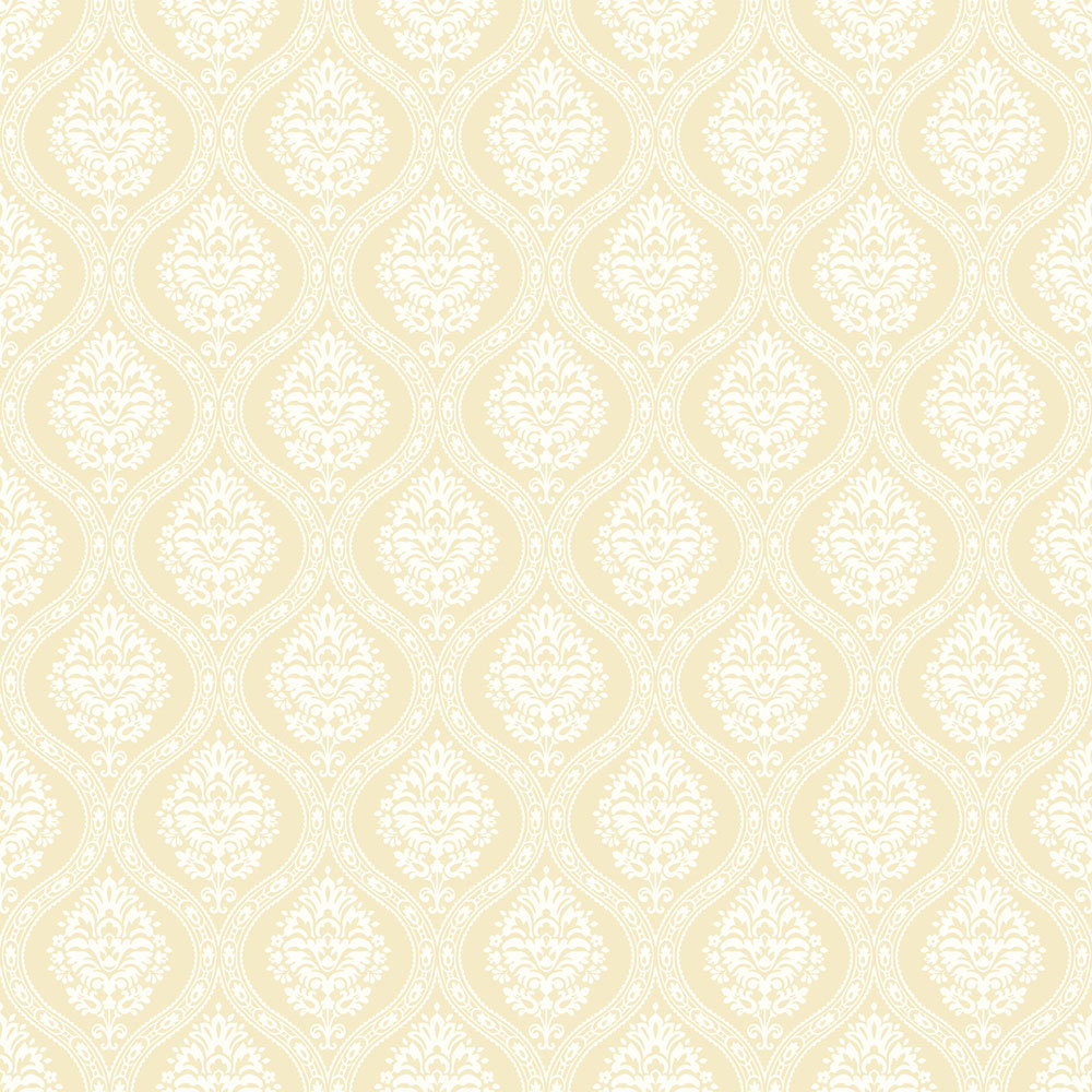 Gelbe vorgeklebte Tapete, weißes Damastmuster DM5029, Damask, York
