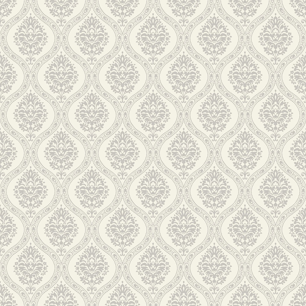 Weiße vorgeklebte Tapete, graues Damastmuster DM5027, Damask, York