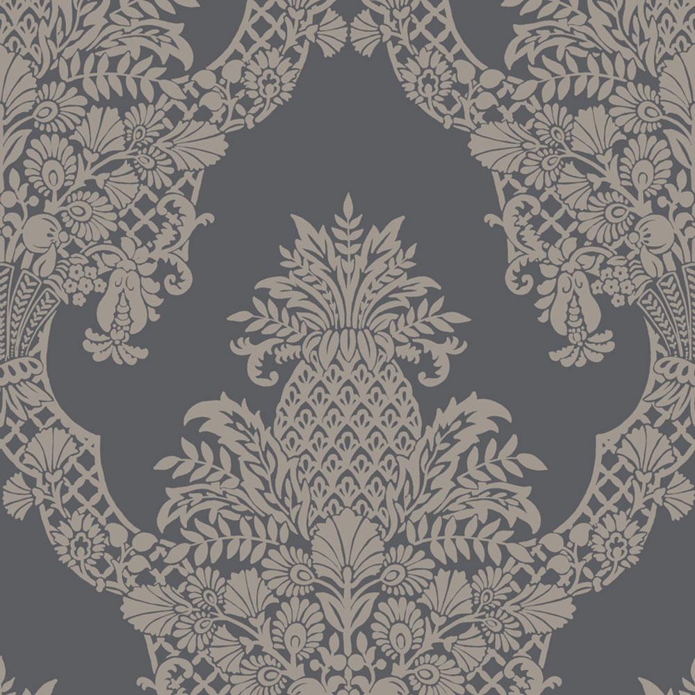 Dunkelgraue, vorgeklebte Tapete, Ornamenten DM4975, Damask, York