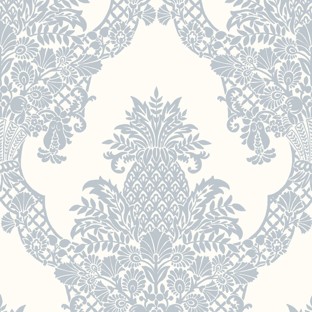 Blau-weiße vorgeklebte Tapete, Ornamenten DM4974, Damask, York