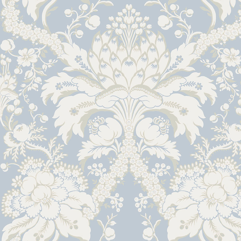 Blau-beige vorgeklebte Tapete, Ornamenten DM4955, Damask, York