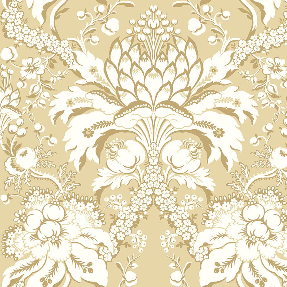 Ockergoldene vorgeklebte Tapete, Ornamenten DM4953, Damask, York