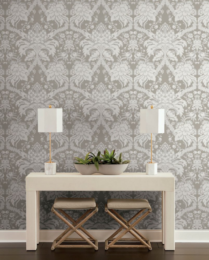 Grau-beige vorgeklebte Tapete, Ornamenten DM4952, Damask, York