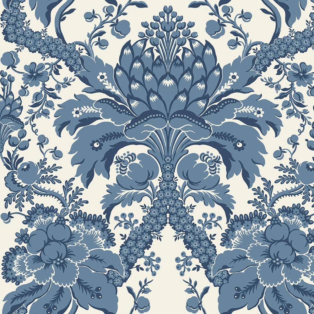 Blau-weiße vorgeklebte Tapete, Ornamenten DM4951, Damask, York