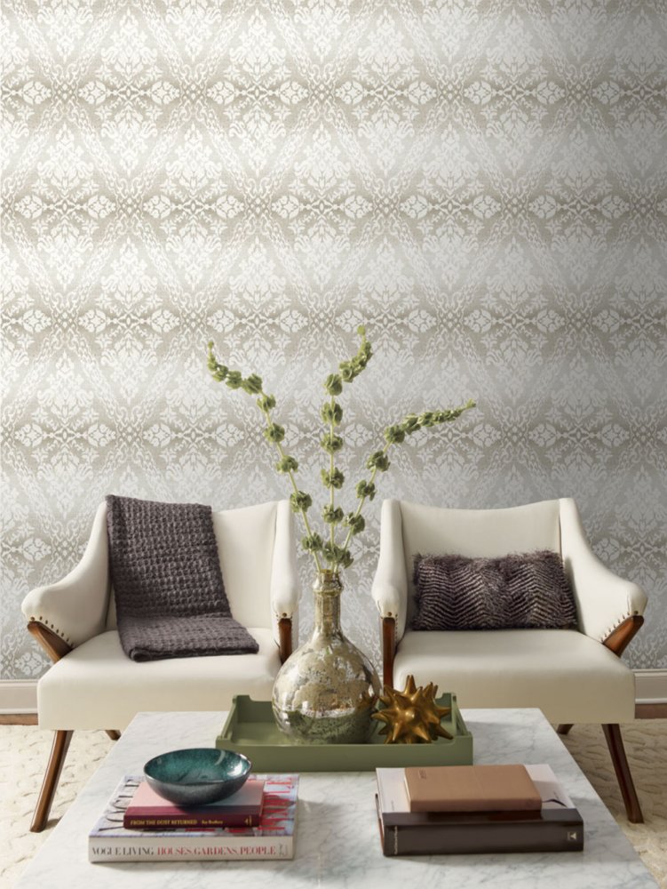 Grau-beige vorgeklebte Tapete, Damastmuster, DM4933, Damask, York