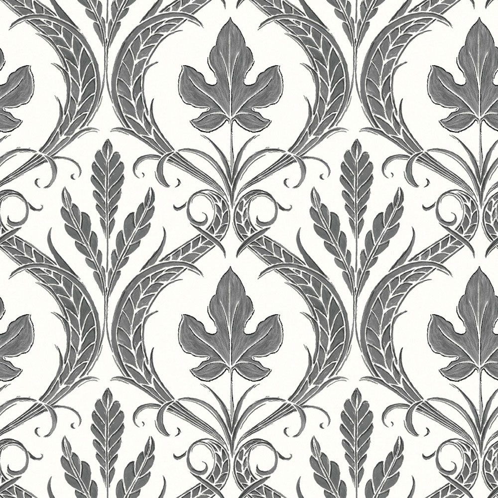 Schwarz-weiße vorgeklebte Tapete, Ornamente DM4926, Damask, York