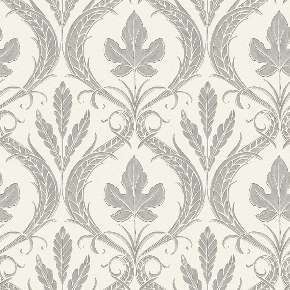 Grau-weiße vorgeklebte Tapete, Ornamente DM4925, Damask, York