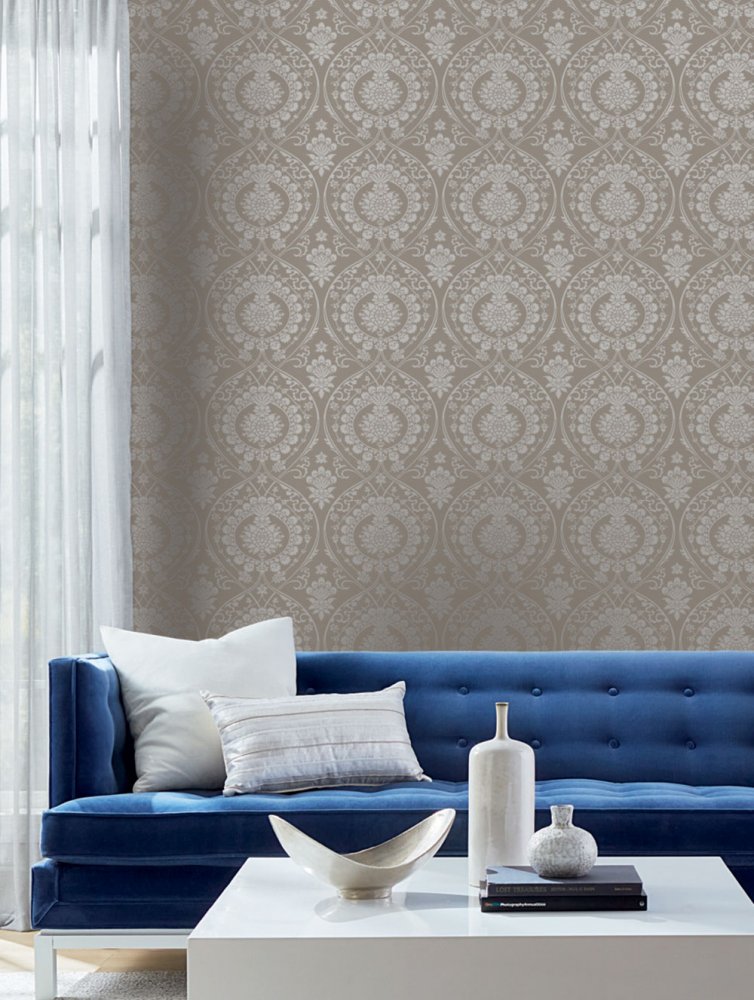 Braune vorgeklebte Barocktapete DM4902, Damask, York