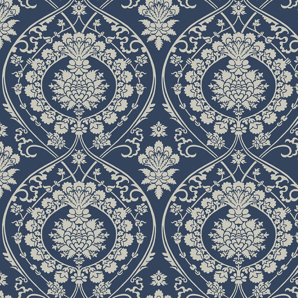 Blaue vorgeklebte Barocktapete DM4901, Damask, York