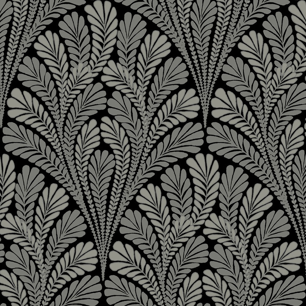 Schwarze vorgeklebte Tapete, Metallic-Blätter BW3951, Damask, York