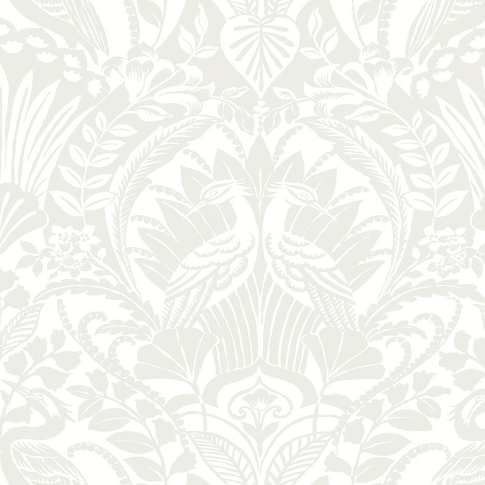 Grauweiße vorgeklebte Tapete, Ornamente, Vögel BW3932, Damask, York