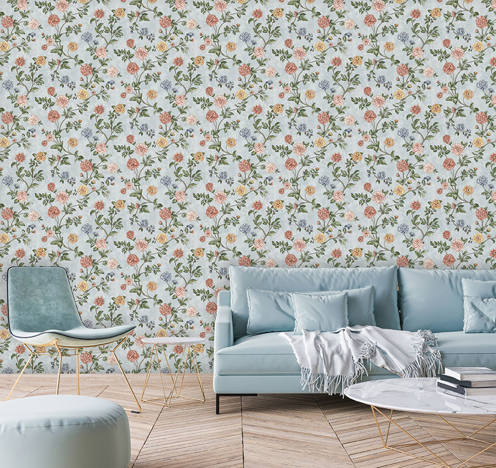 Blaue Tapete Blumen, Z66807, Satin Flowers, Zambaiti Parati