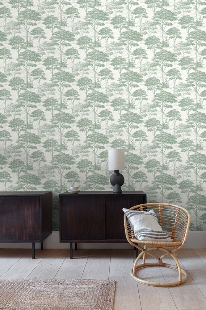 Grüne Tapete, Wald, Bäume MN3009, Maison, Grandeco